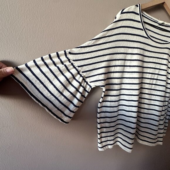 Women's M Madewell Striped Flare bell sleeve blouse Ivory Blue Ruffles - Picture 5 of 9